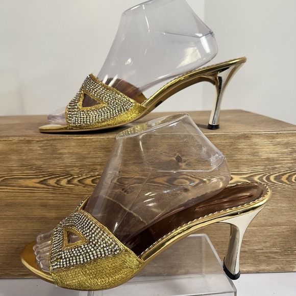 VTG Rhinestone Gold Stiletto Mule Heels Womens 12 Glam Pageant Prom Evening Gala - Picture 3 of 11